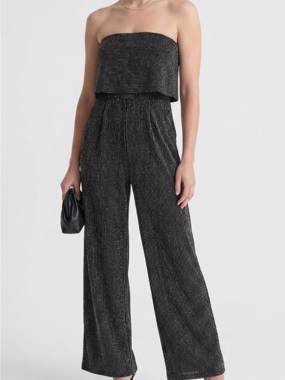 BeBop Metallic Black Strapless Wide-Leg Jumpsuit